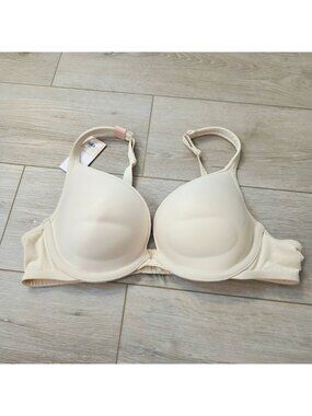 Lane Bryant Cacique Cotton Boost Plunge Bra Sz 40B Cream Beige